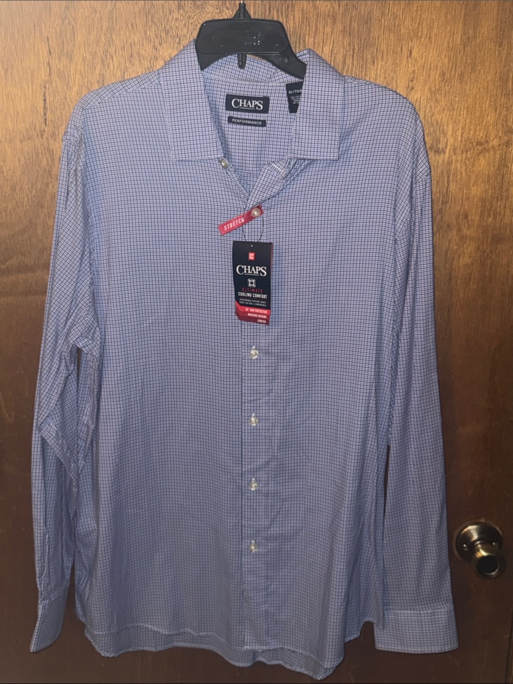 Chaps Men’s Blue Micro-Check Performance Dress Shirt